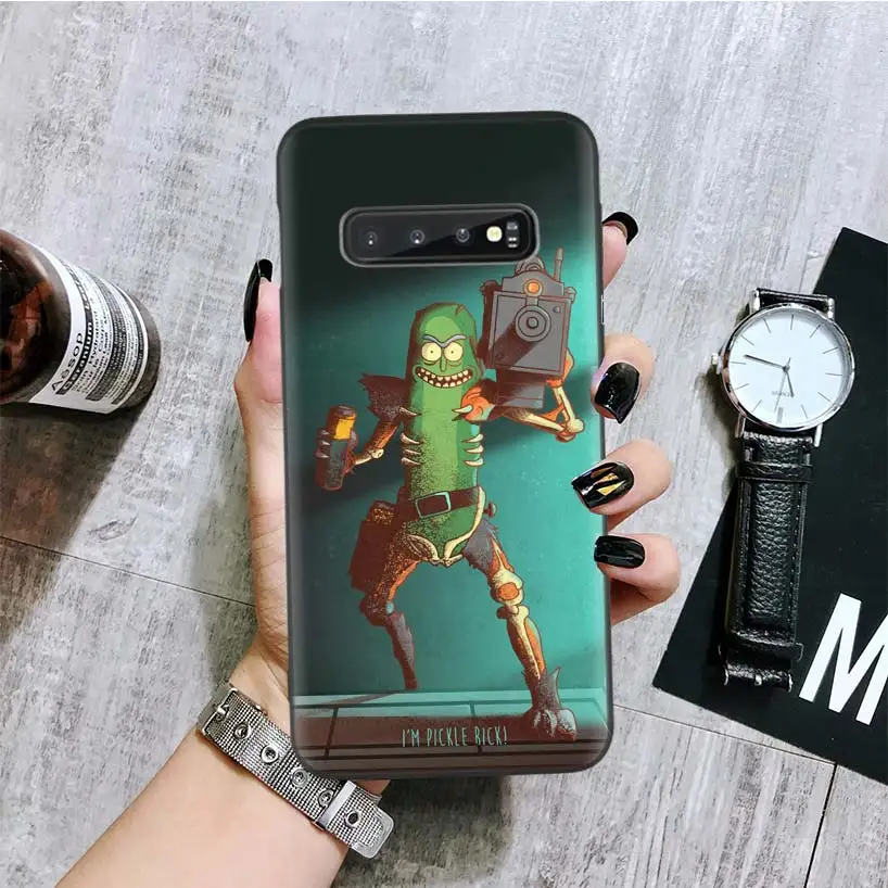 Черный чехол для телефона Rick and Morty Pickle Rick для samsung Galaxy S10+ Plus Lite Note 10 9 8 S9 S8 J4 J6+ Plus S7 S6 Edge Ca
