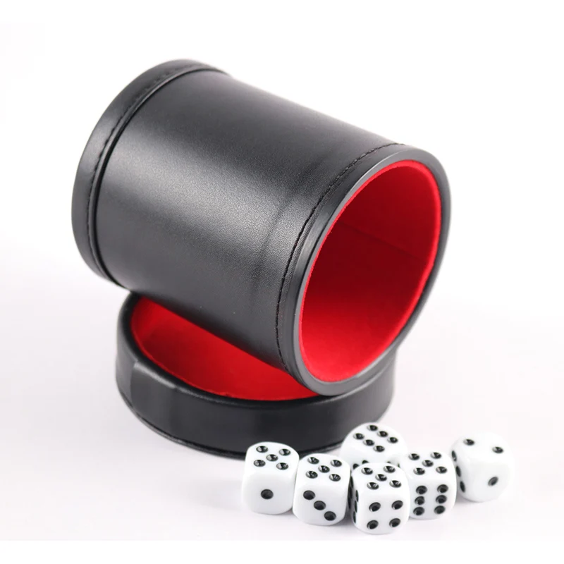 1X 83*92mm New Black PU Leather Flannel Mute Dice Cups With 5pcs Dices
