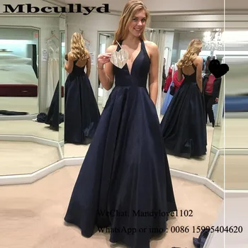 

Mbcullyd Black Prom Dresses With Pocket 2020 Sexy V-neck Formal Evening Dress For Women Long Plus Size Satin Vestido De Festa