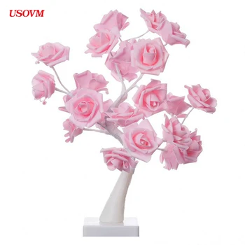 

Sweet Floral Charm Rose Small Tree Lights PE Pink Girls Lamps Bedroom Decor Lights Valentine's Day Holiday Christmas USB Gifts