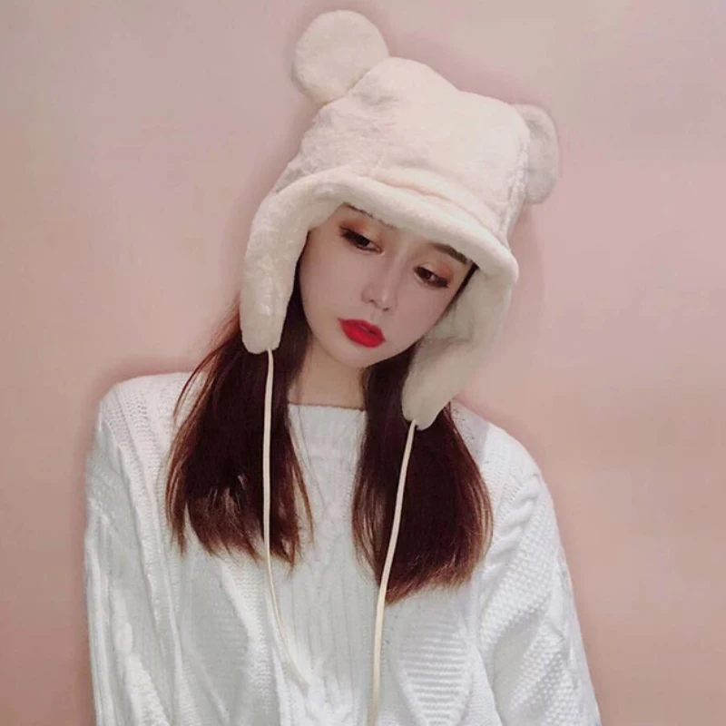 HT2771 Women Ear Fleece Russian Hat Parent Kids Russian Earflap Cap Thick Warm Double Sided Winter Hat Child Ski Trapper Cap