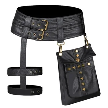 

Black PU Leather Steampunk Handbag Gothic Rock Waist Pack Vintage Punk Shoulder Messenger Bag