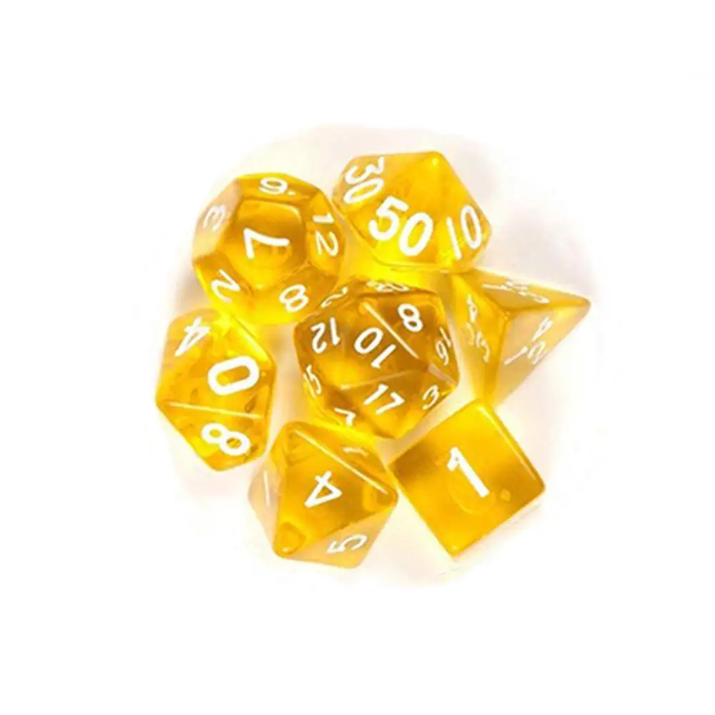yellow Kuulee 7 шт./компл. Прозрачный Многогранные кости набор для Подземелья и Драконы Pathfinder D&D ролевой игры(D4 D6 D8 D10 D12 D20 D - Цвет: yellow