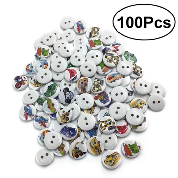 

100pcs Buttons 15mm Vehicle Printed Mixed Loading Assorted Color Round DIY Wooden Buttons Press Studs Snaps