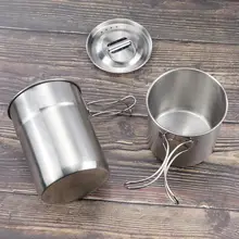 1 Set Water Cup Double-Cup Folding Handle Design Portable Stainless Steel Drinking Mug Outdoor Camping Picnic Coffee Beer Cup