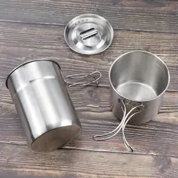 1 Set Water Cup Double-Cup Folding Handle Design Portable Stainless Steel Drinking Mug Outdoor Camping Picnic Coffee Beer Cup