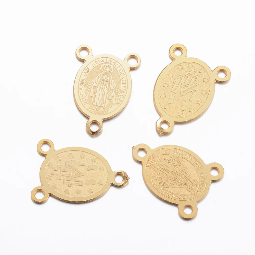 100pcs 304 Stainless Steel Oval with Virgin Mary Chandelier Component Links for jewelry making DIY Connectors Accessories