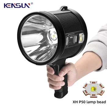 고출력 LED 손전등 충전식 USB 서치라이트, COB 램프, 강력한 태양 스포트라이트, 사냥용 장거리 헤드라이트 파인더