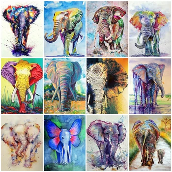 

AZQSD DIY Oil Painting By Numbers Animal Acrylic Paint Unframe Drawing By Numbers Elephant Handpainted Gift For Adult