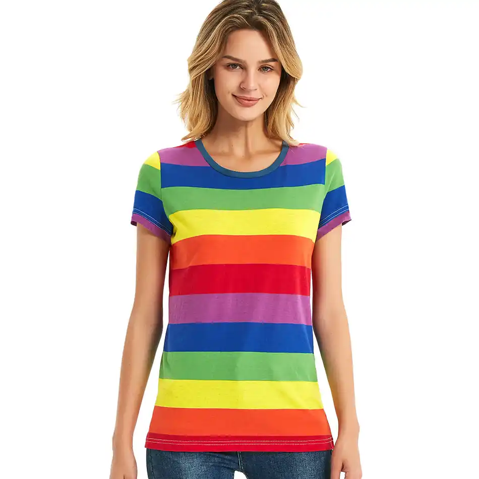 Rainbow T Shirt Women Black And White Striped Shirt Red And White
