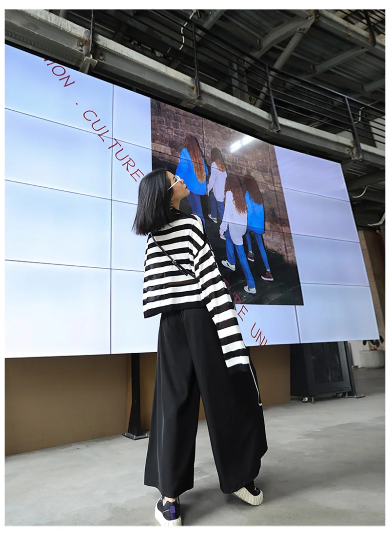 [EAM] High Elastic Waist Black Pocket Split Long Wide Leg Trousers New Loose Fit Pants Women Fashion Spring Autumn 2020 1X812