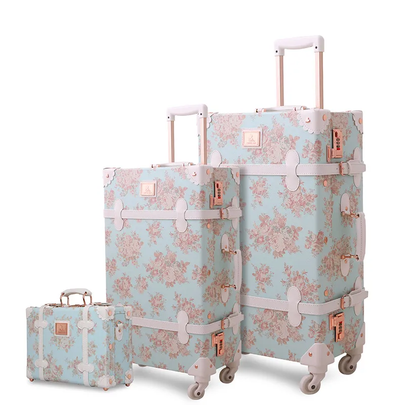 3pcs blue 3 шт./компл. легкий Винтаж принт 3 предмета Чемодан комплект 2" 26"& 13 ''косметический чехол womentravel комплект с сумкой чехол с колесами Обтекателя втулки - Цвет: 3pcs blue