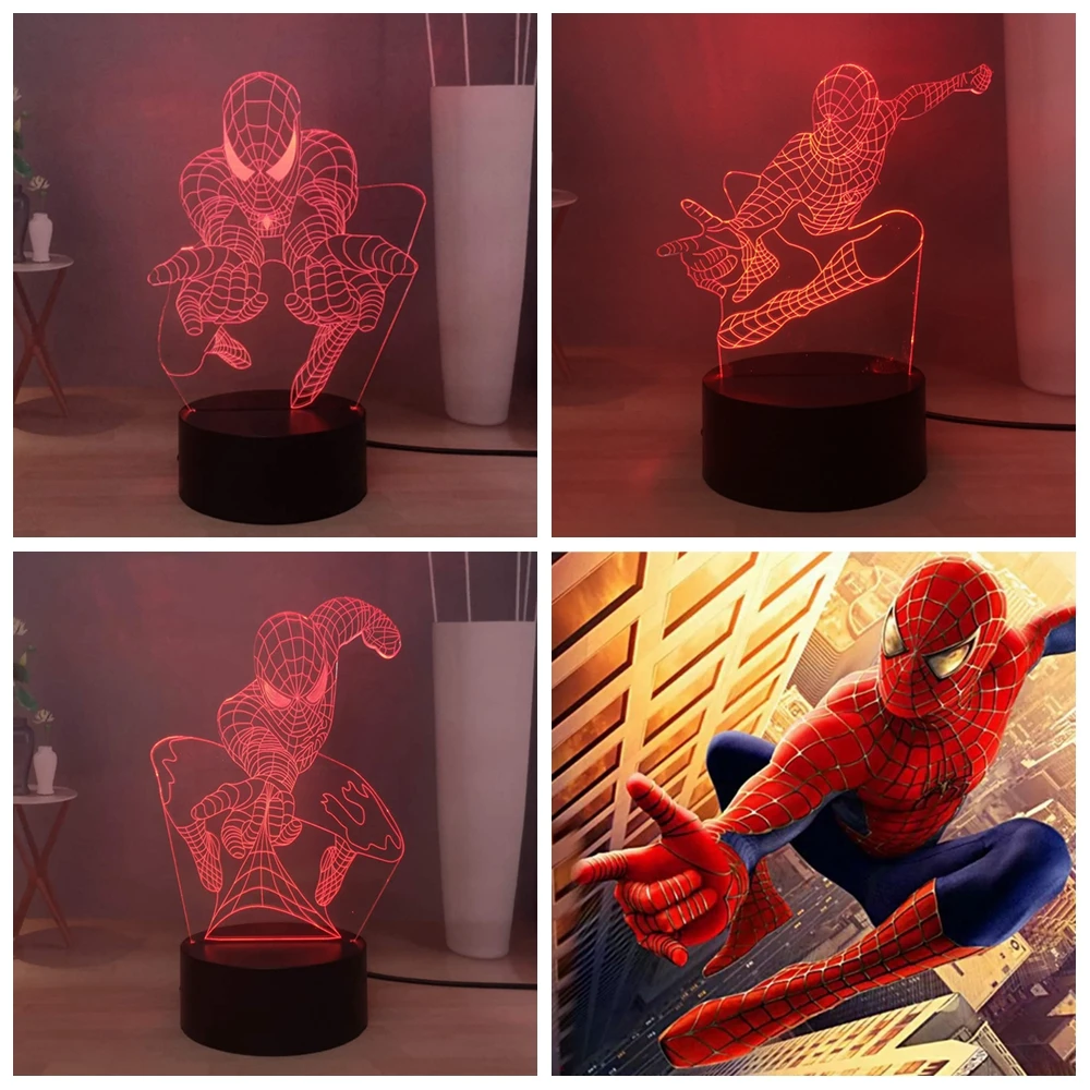 Marvel Spider Man 3D Визуальный ночной Светильник СВЕТОДИОДНЫЙ акриловый настольная