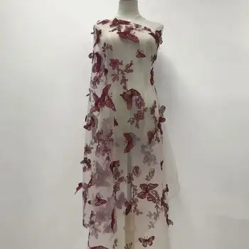 

Wine Red Embroidery African Lace Fabric High Quality 2020 French Net Laces With Stones 5 Yards/pcs Mesh Lace Fabric For Wedding