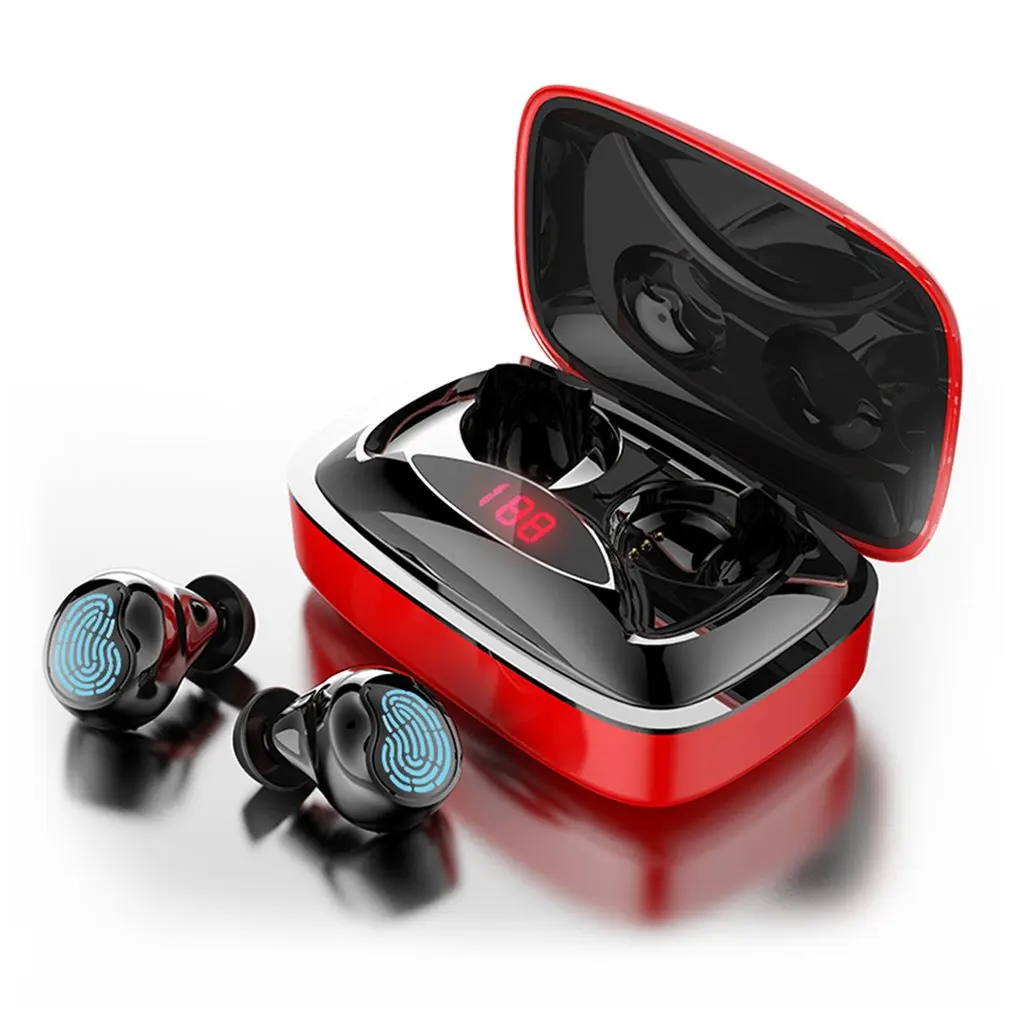 red and black X29 TWS Bluetooth 5,0 наушники Портативный сенсорный контроль беспроводные наушники 6D стерео Бас спортивные наушники с 2000 мАч зарядная коробка - Цвет: red and black