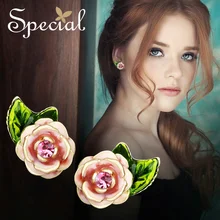 Специальный Романтический эмаль Роза серьги гвоздики романтический цветок Уха Булавки Свадебные украшения ручной работы подарки для Для женщин свадебные S1642E