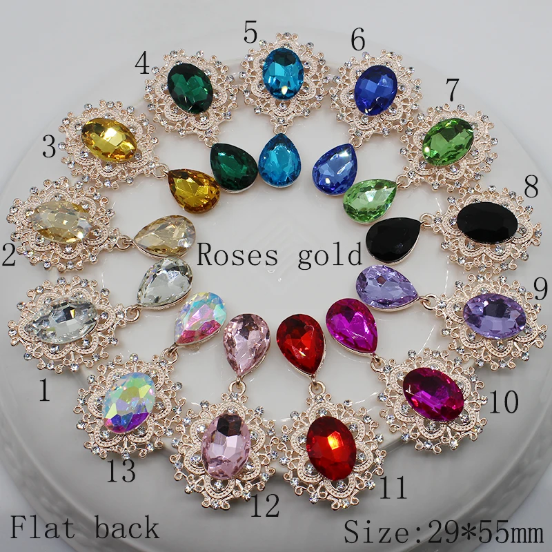 Fashion 10pcs / lot 29* 55mm DIY rose gold accessories rhinestone alloy brooch jewelry decoration craft supplies