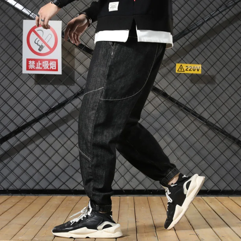 

Autumn Plus-sized Jeans Men's Loose And Plus-sized Harem Ankle Banded Pants Fat Thick Legs Elastic Waist Legs Pants