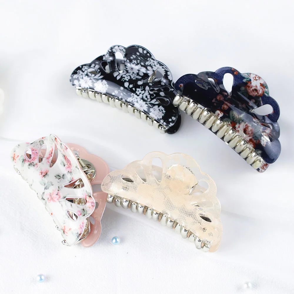 Acrylic Floral Print Crab Hair Claw Clip Women Girls Simple Large Ponytail Holder Barrette Clamp Sweet Hairpins Hair Accessories