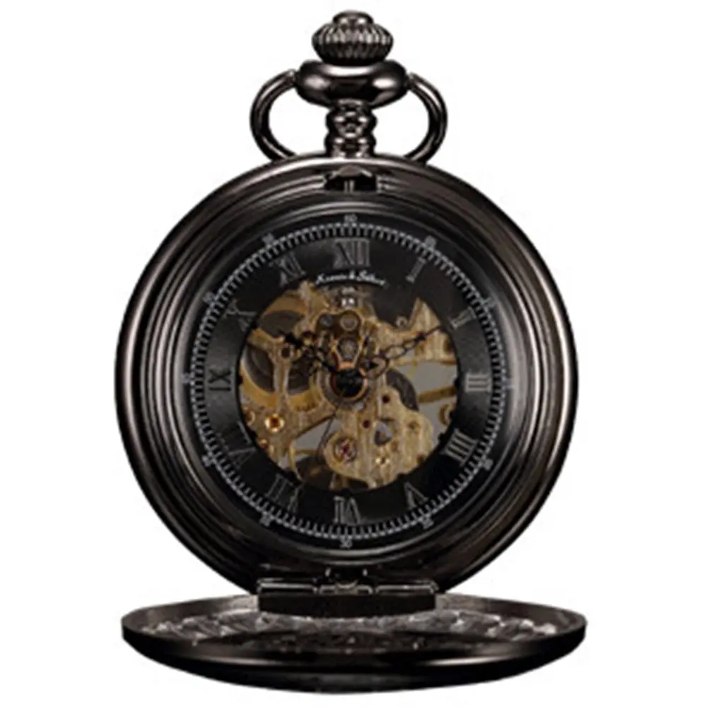Black KSP047 KS Retro Skeleton Roman Numerals White Dial Classical Alloy Case Male Long Chain Clock Men Mechanical Pocket Watch Gift /KSP048 - Цвет: Black KSP047
