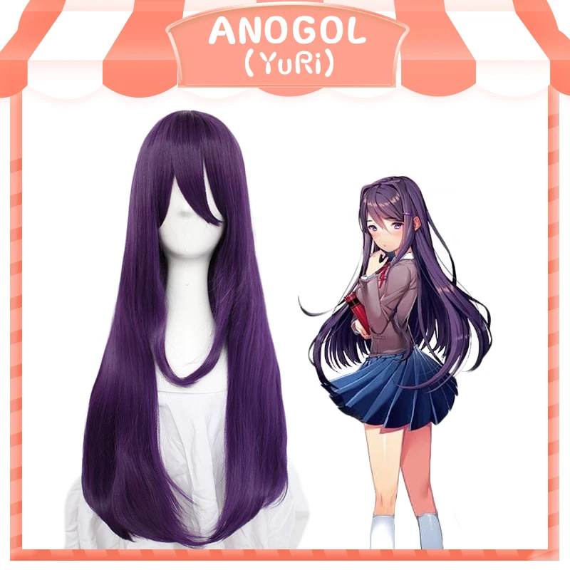 ANOGOL Doki Doki Literature Club Yuri Monika Natsuki Sayori DDLC High temperature fiber Synthetic Cosplay Wigs For Halloween