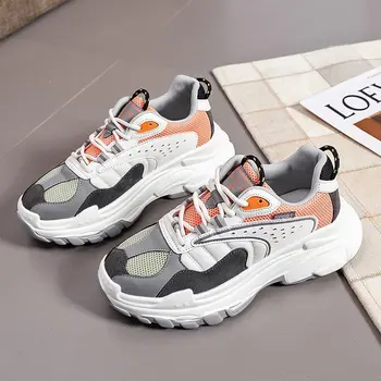 

Fashion Beige Sneakers 2020 Autumn Women Platform Vulcanize Shoes Basket femme Sneakers Women Soft Gray Chunky Sneakers