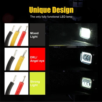 

Motorcycle Work Light Square Cool white Angel Eye DRL 6000K Offroad Lighting