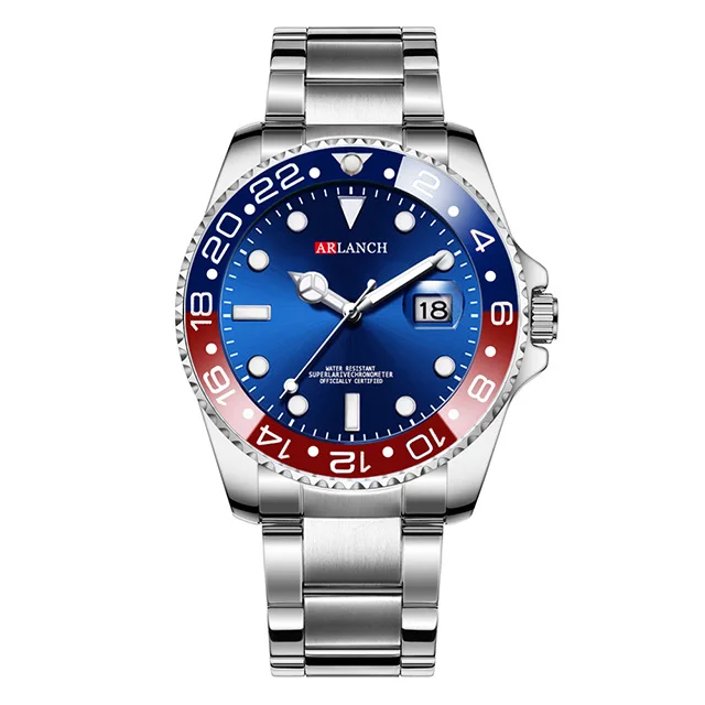 Модные водонепроницаемые часы для мужчин люксовый Бренд Rolexable часы мужские полностью стальные с зеленым циферблатом QuartzWatch деловые мужские часы hombre - Цвет: blue red
