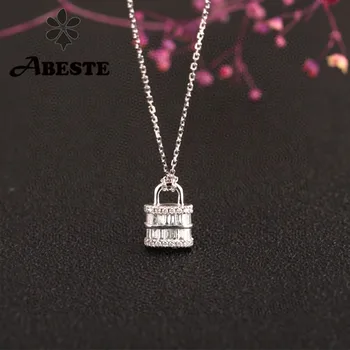 شراءANI 18K الصلبة الأبيض عقد ذهب المرأة المشاركة قلادة هدية عيد ميلاد شكل القفل قلادة قلادة الماس قلادة اقتراح