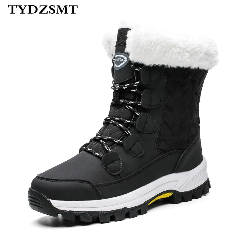 TYDZSMT/женские ботинки; зимние ботинки из искусственной кожи; Botas Mujer; плюшевая обувь черного цвета; женские военные ботинки на плоской подошве; качественные резиновые ботинки