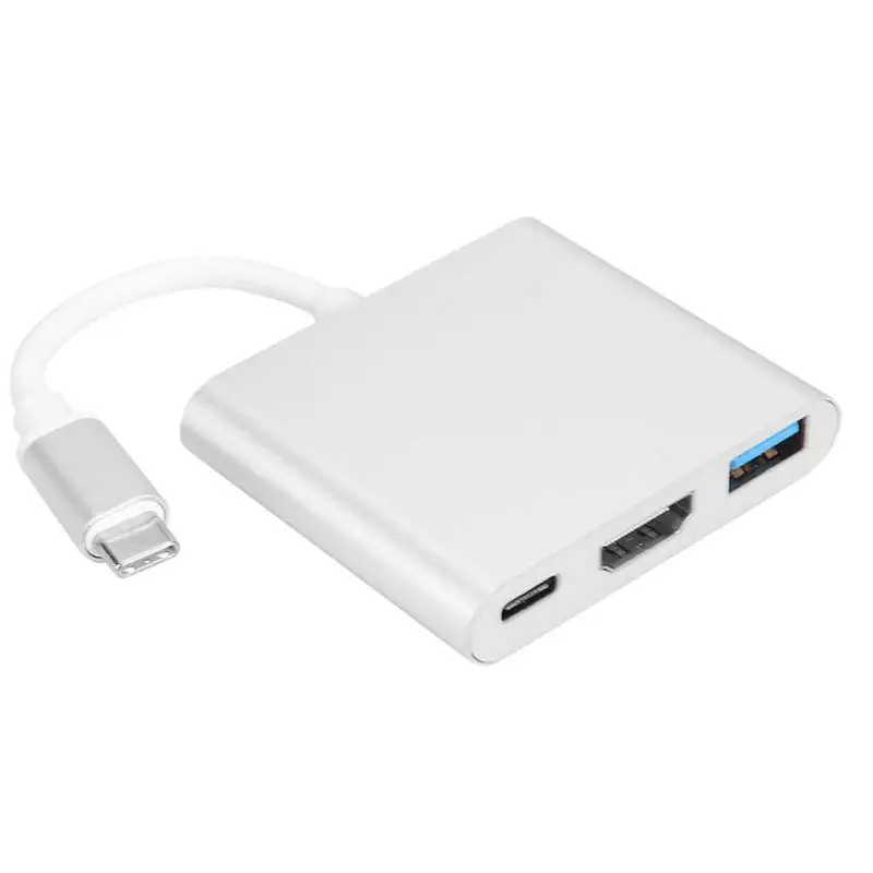 Адаптер USB C концентратор Тип C до 4K HDMI концентратор USB 3,0 отличный алюминиевый сплав серебряный корпус USB-C порт для зарядки для MacBook