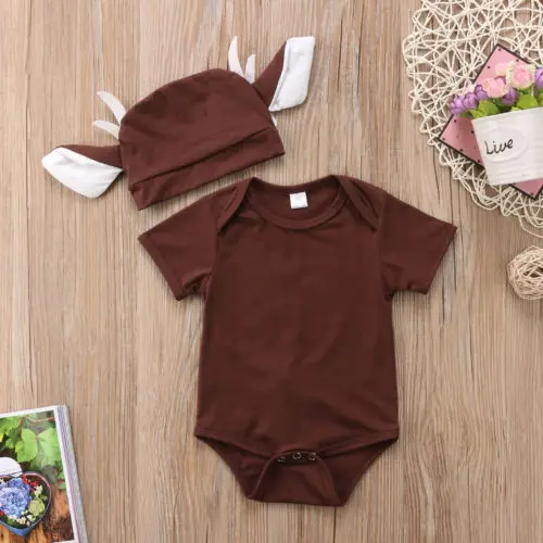 Pudcoco/детская одежда с оленем Детский комбинезон с рисунком оленя для маленьких мальчиков и девочек+ шапка с длинными ушками, Рождественская одежда для малышей Рождественский костюм на год