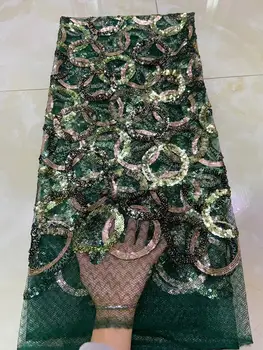 

5yards/lot emerald green African sequins French net lace fabric with elegant embroidery for bling bling party dress RRF075