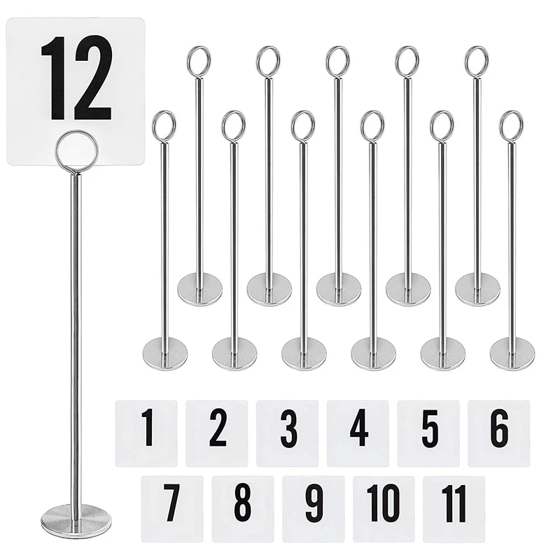 

12 Inch Table Number Holder with Number Cards Set (1-12) Sturdy Chrome Place Card Holders Table Number Stand Table Card Holder f