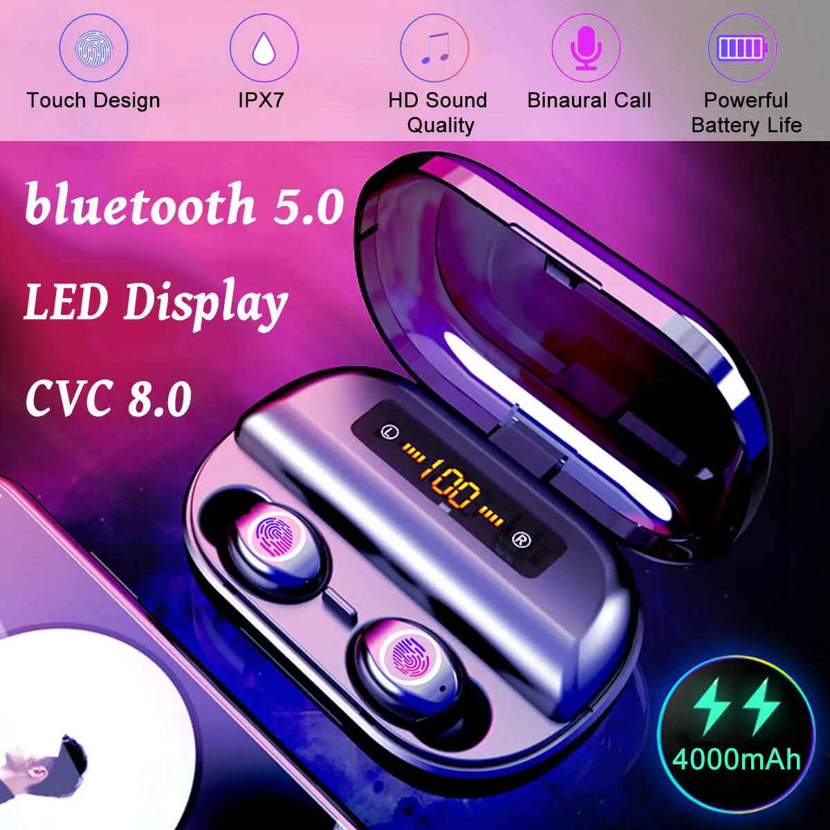 

Hot HIFI Bluetooth 5.0 Waterproof Headset LED Mini TWS Wireless Earphones Earbuds Stereo for IPhone Headphones