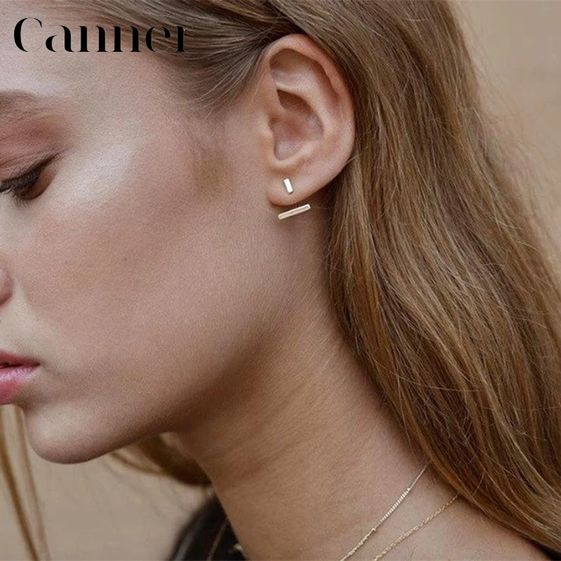 

Simple Personality ins Column Earrings for Women 925 Sterling Silver Gold Silver color small Stud Earrings