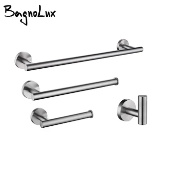 

Brushed Stainless Steel Round Wall Mounted Hand Towel Bar Toilet Paper Holder Robe Towel Hooks Bathroom Accessories Kit
