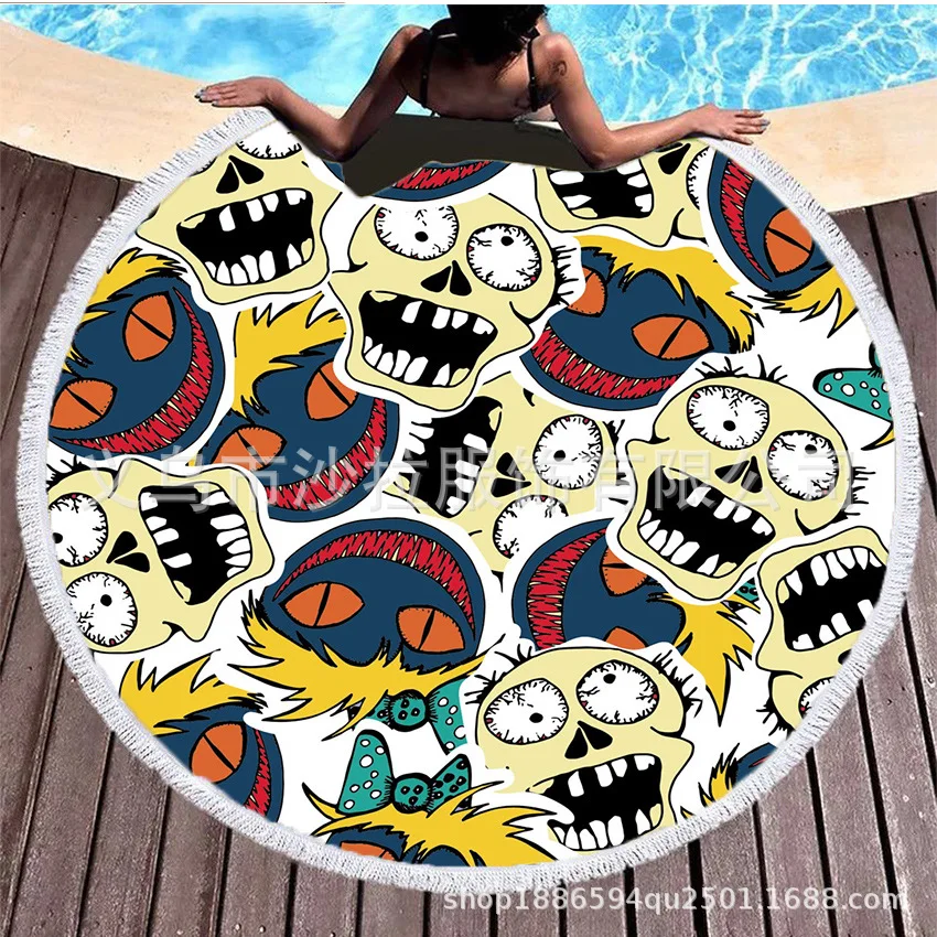 

Digital Printing Round Cushion Skull Series Pattern Furniture Beach Mat Toweling Superfine Fibre Material
