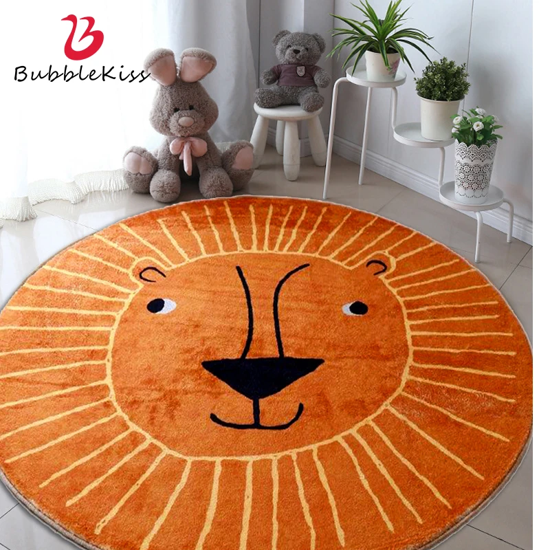 Bubble Kiss Ins Nordic Cartoon Mat For Children Baby Play Lion Play Mat Newborn Round Carpet Photography Props Living Room Carpet