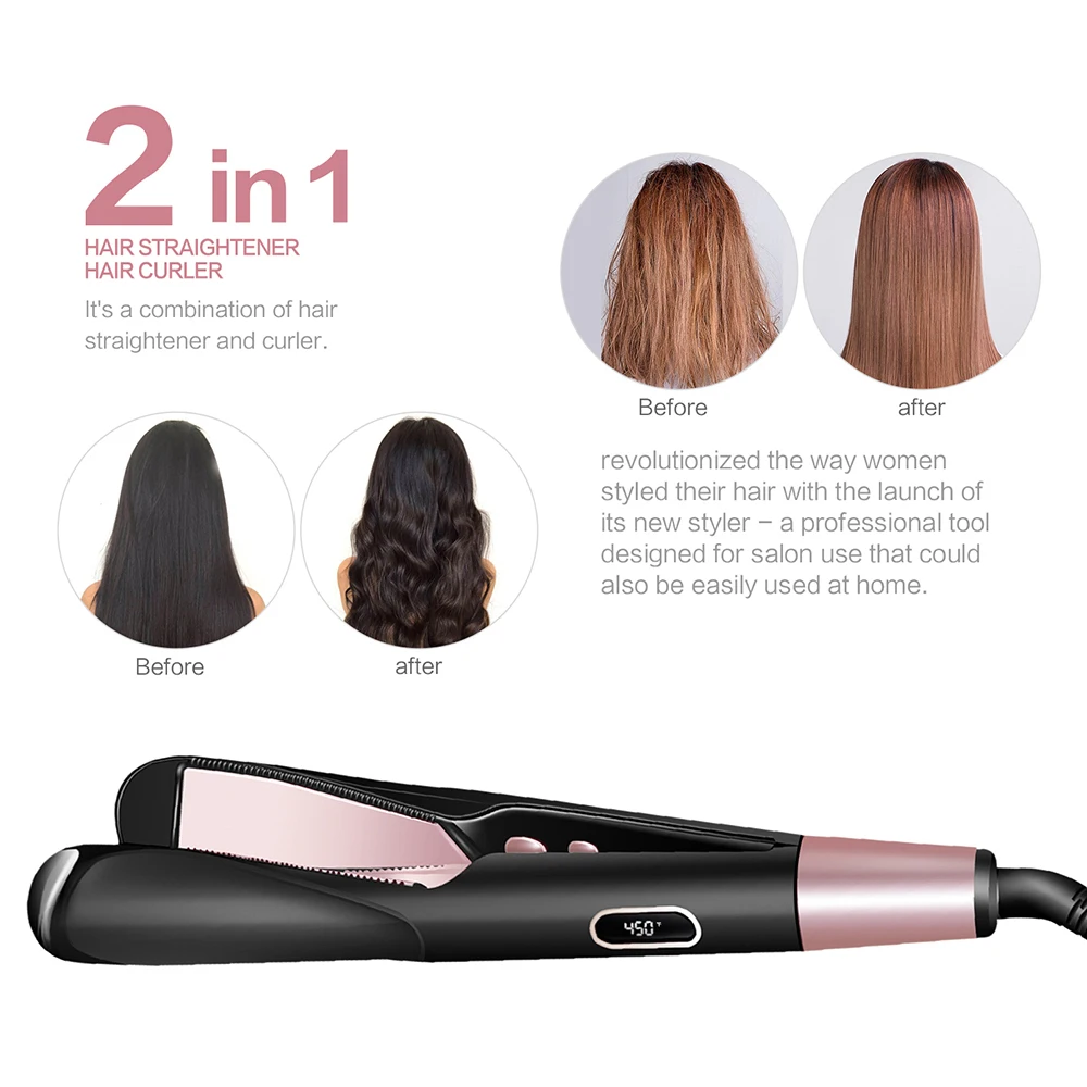 Professional Electric Straightening Iron&Curling Iron Hair Curler 2 in 1 Hair Straightener Flat Irons Ceramic Styling Tools 6