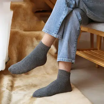 

3 Pairs Men Rabbit Wool Socks Pure Color Autumn Winter Thick Mid-calf Socks
