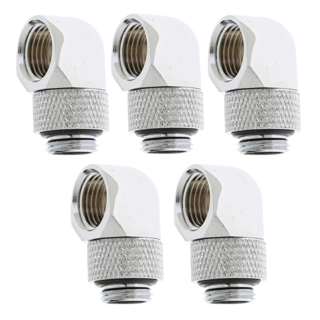 5 Packs G1/4 inch Male to Female Extender Fitting for PC Water Cooling System, 90 Degree Angled , Silver