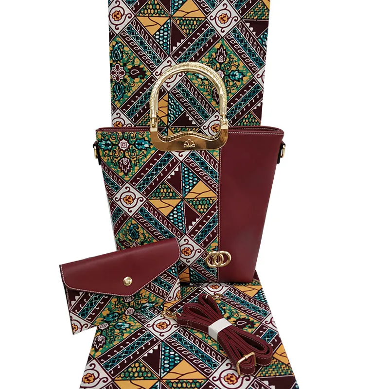 Африканская восковая Сумочка, набор, африканская восковая сумка с настоящей голландской вощеной тканью, 6 ярдов, хлопок, для женской сумки H1903250 - Цвет: 3