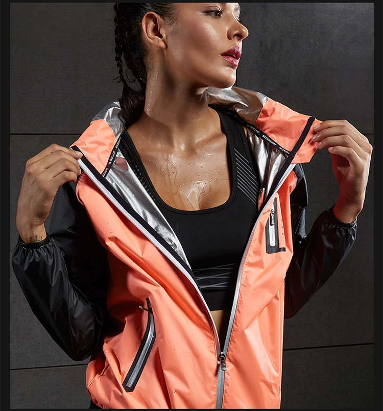 VANSYDICAL Gym Clothing Set Men Women Zipper Hooides Sportswear Running Fitness Training Weight Loss Sweating Sauna Sports Suit