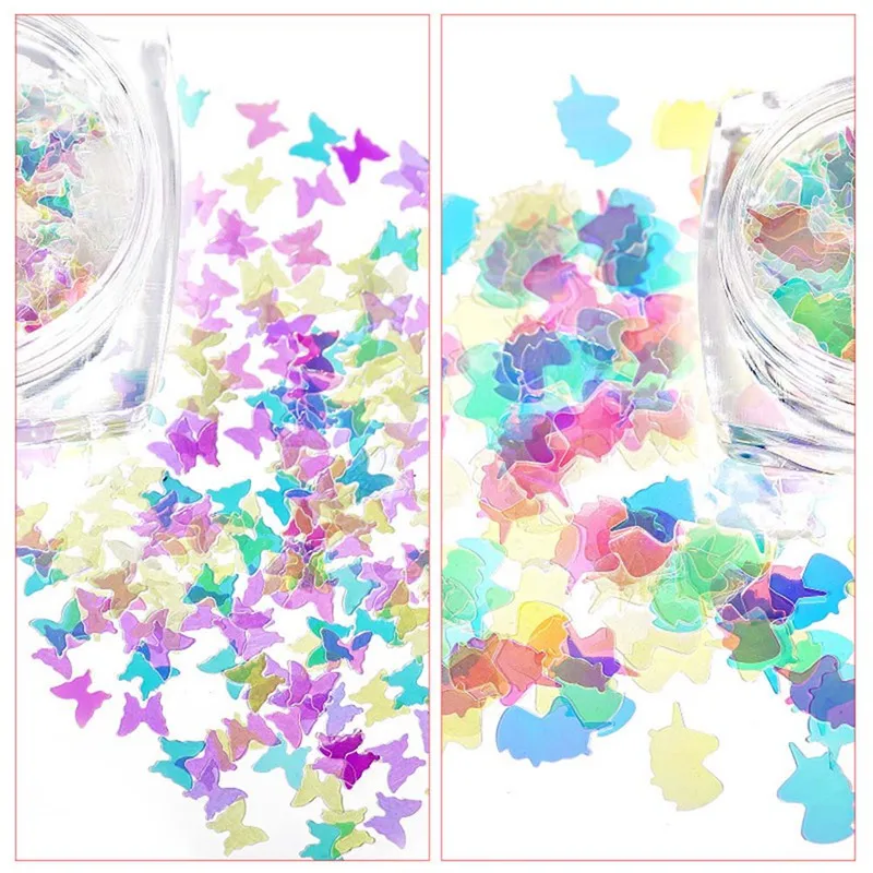 1 коробка набор смешанных цветов для дизайна ногтей в форме бабочки 3D лазерные блестки для ногтей тонкие блестки