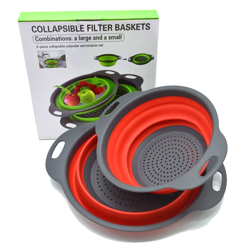 2pcs Silicone Collapsible Colander Fruit Vegetable Draining Strainer Basket YI