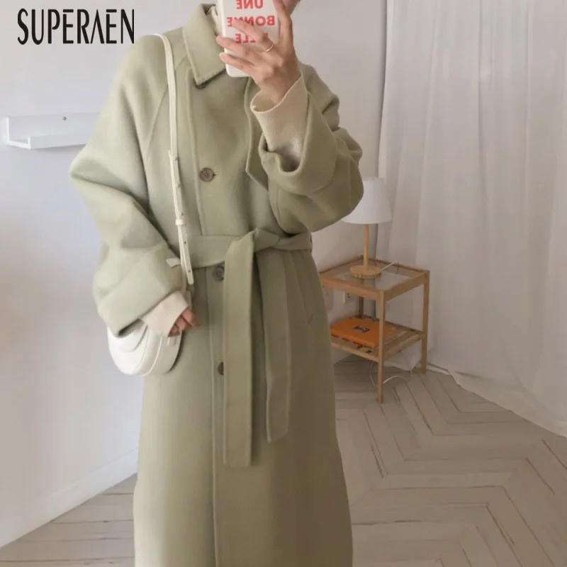 SuperAen/корейский стиль, Женское шерстяное пальто, новинка зимы, однотонное Женское шерстяное пальто, модная повседневная женская одежда