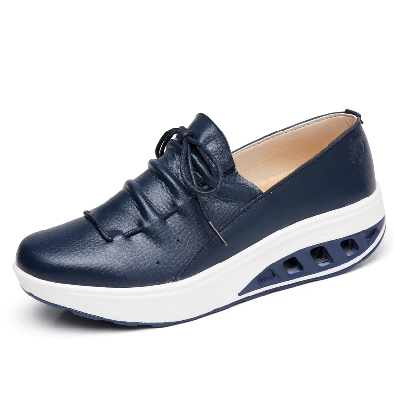 Navy blue Г., весенние женские кроссовки на платформе обувь из натуральной кожи на платформе со шнуровкой Женская обувь на плоской подошве женская обувь на толстой мягкой подошве - Цвет: Navy blue