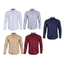 Мужская приталенная Повседневная рубашка с длинным рукавом, Классическая рубашка в клетку из хлопка
