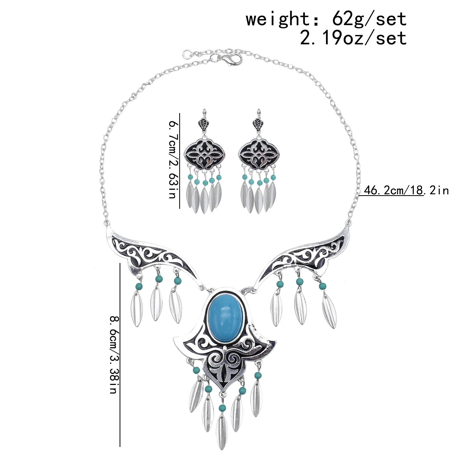 Jewelry Sets Jewelry Set Women Earrings Chain Necklace Bohemian Vintage Blue Acrylic Stone Beads Tassel Choker Necklace Earrings For Women India Gypsy Boho African Ethnic Jewelry Set